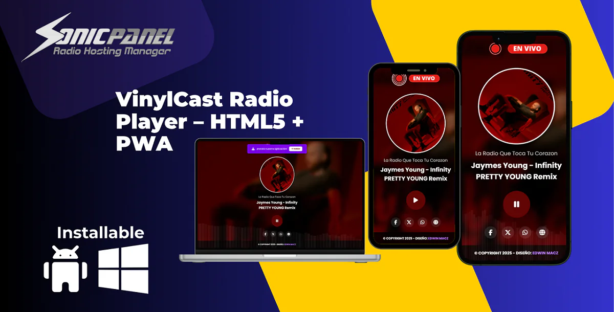 VinlyCast Radio Player – HTML5 + PWA